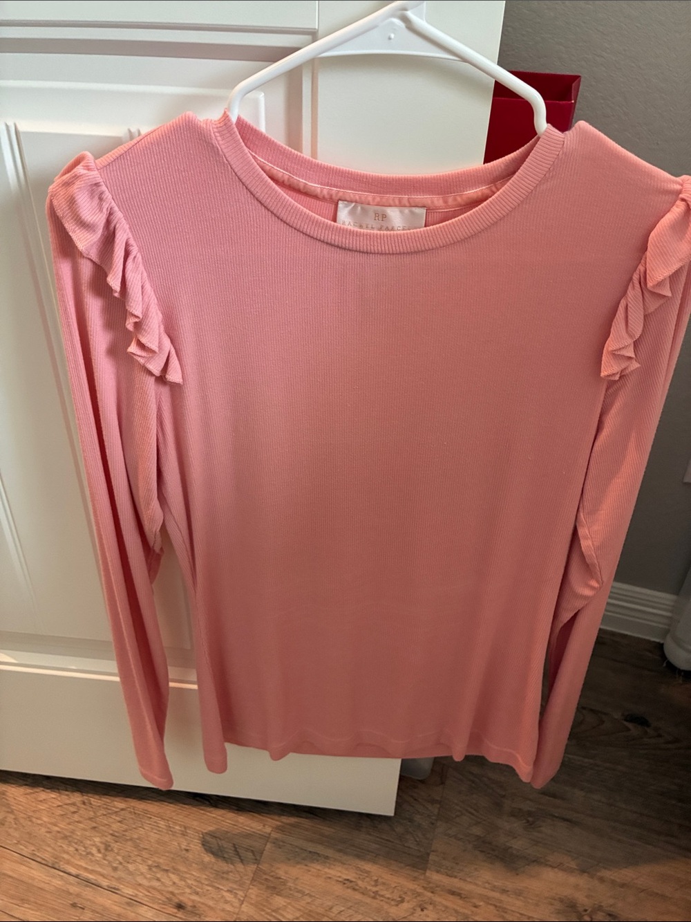 Rachel Parcell Light Pink Ruffle-Trim Long Sleeve Top